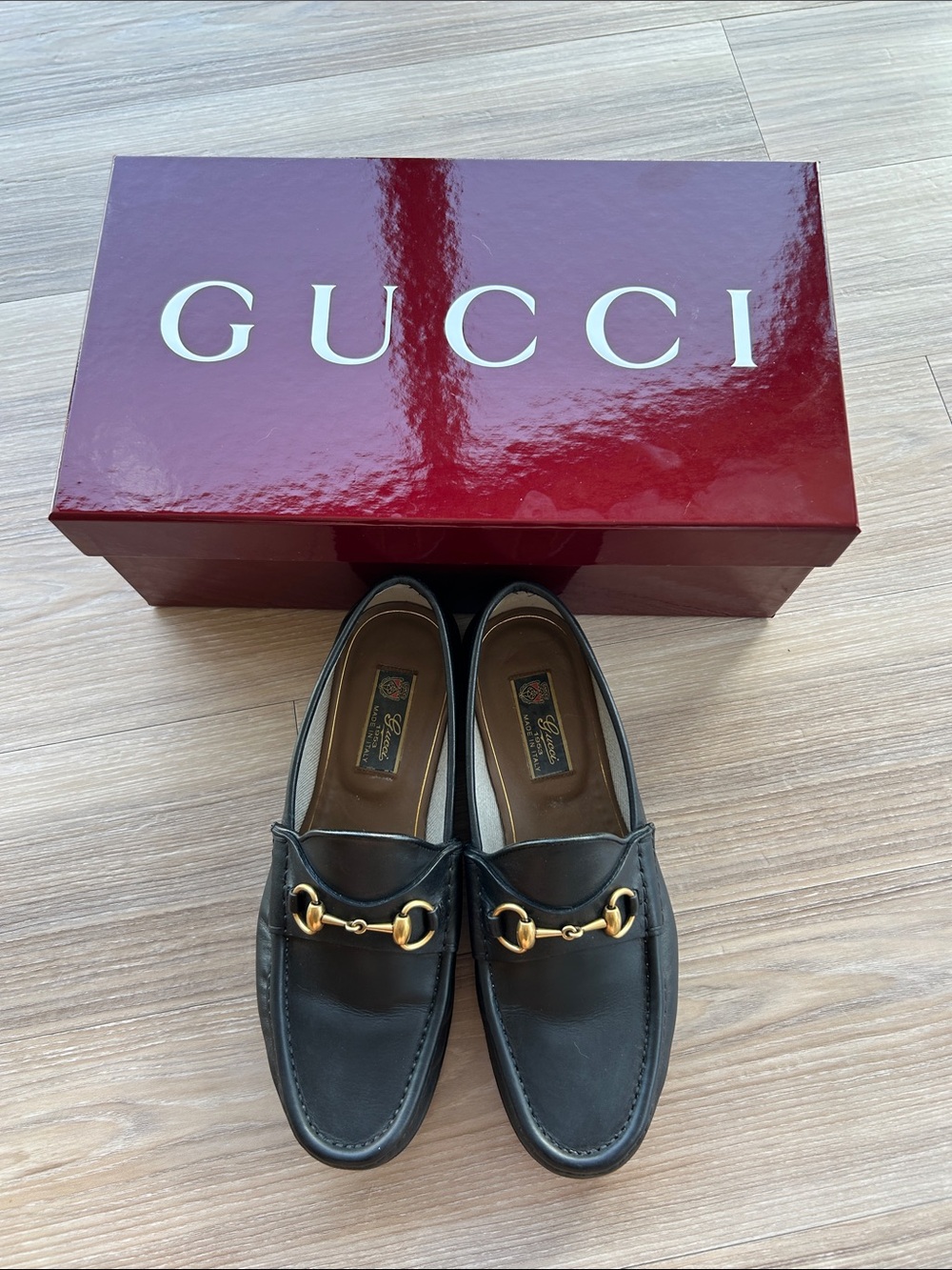 Gucci Black Leather Horsebit Slip-On Loafers